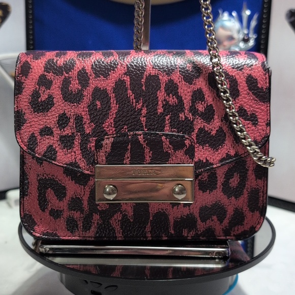 Furla Handbags - Furla Julia Mini Pink And Black Leopard Printed Leather Clutch/Crossbody 🔥